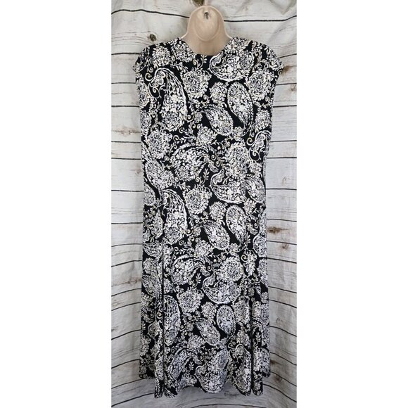 Chaps Black Floral Knit Midi Dress XL Midi 90's Fit & Flare Y2K - Picture 5 of 6